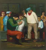 Early Morning Subway Riders by Albert Pels, oil on canvas, offered Jun 2024