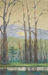 Paul Riba, Wooded Landscape, gouache on paper