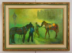John Poti, Hitching the Horse Team, oil on board
