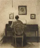 Peter Ilsted, Lady Playing the Piano, etching