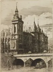 La Tour de l'Horloge by Charles Méryon, etching and engraving on cream laid paper, 1852, from the, offered Jun 2024