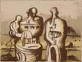 Henry Moore, Group in Industrial Landscape, lithograph in colors, 1975