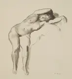 George Bellows, Nude Study, Woman Stretched on Bed, lithograph, 1923-24