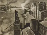 Armin Landeck, East River, Manhattan, drypoint, 1941, singed and