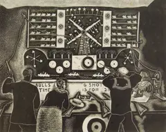 Angelo Pinto, Shooting Gallery wood, engraving, 1935