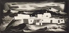 Doel Reed, Village of Llano, aquatint,1951