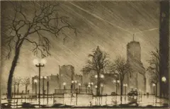 James Swann, Night in Chicago, drypoint, 1940