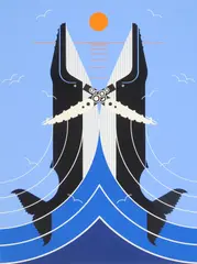 Charley Harper, Romance on the Richter Scale, silkscreen in colors, 1981
