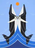 Charley Harper, Romance on the Richter Scale, silkscreen in colors, 1981
