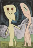 Marvin Jones, Two Figures with Clouds and Bushes, lithograph in colors