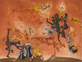 Roberto Matta, Bande a Jazz, aquatint in colors, 1973