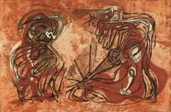 Mother and Child by André Racz, etching and aquatint in color with embossing, 1944, offered Jun 2024
