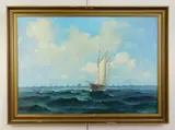 Wilhelm Victor Bille, Seascape with Boat, oil on canvas, initialed V. B. lower right