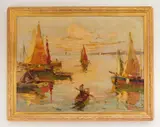 Rudolf Négely, Venetian Boat Scene, oil on canvas