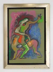 Alexander Raymond Katz, Abstract Figure and Animal, gouache on board