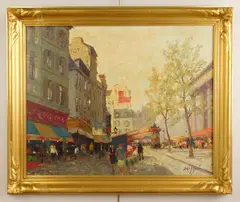 Marcel Brisson, Parisian Street Scene, oil on canvas