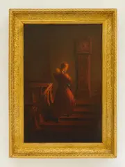 Christopher P. Cranch, Young Woman Carrying Child Upstairs, oil on canvas laid on cardboard