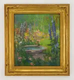 Kate A. Williams, Bird Bath in Landscape, oil on panel