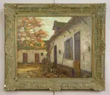 Roy Brown, Autumn Scene with Buildings, oil on canvas