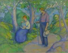 Arthur A. Marschner, Family in Landscape, oil on canvas