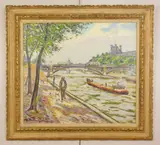 Along the Seine by Hugo Melville Fisher, oil on canvas, offered Mar 2024