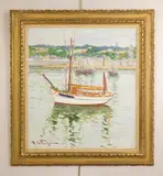 Sailboat on Water by Hugo Melville Fisher, oil on canvas, offered Mar 2024