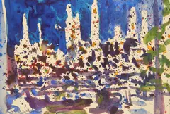 Luigi Corbellini, New York Skyline, watercolor on paper