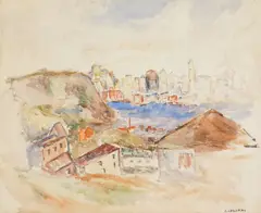 George Constant, Town Near Water, watercolor on paper