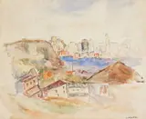 George Constant, Town Near Water, watercolor on paper