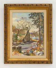 Roger Deering, Winter at New Hope, PA, oil on canvas, 1971