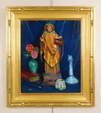 Abel G. Warshawsky, Still Life with St. John and Quimper Pot, oil on board