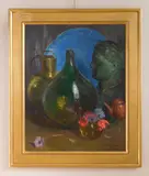 Abel G. Warshawsky, Still-Life with Glass Bottle and Artist's Bust, oil on Masonite