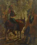 William C. Grauer, Man Riding a Donkey, oil on board