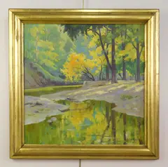 John Csosz, Chagrin River Reflections- Spring, oil on canvas