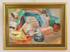 Kae Dorn Cass, Lobster Buoys, acrylic on cardboard