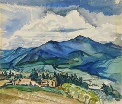 William Joseph Eastman, Village in the Mountains, watercolor on paper, ca. 1940