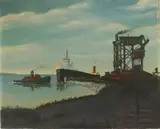 Ray Grathwol, Ship at Port, oil on canvas