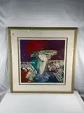 Original one of a kind piece by American artist Lee White of an abstract women with flowers. Medium: by Lee White, Mixed Media Dimensions: H:41in L:41in, offered Jul 2026