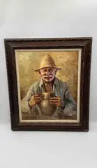 Untitled by G. Romano, oil painting – elderly man with jug, offered Jul 2026