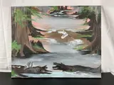 This serene painting captures a quiet bayou scene by "Fish eating creek" by Sharon Dalene, Oil on Canvas, offered Jul 2026