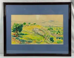 Yves Brayer, Untitled, Watercolor landscape painting by Yves Brayer. Dimensions: H:21in L:26in approxim