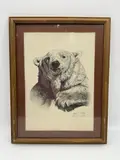 A detailed black and white portrait of a polar bear by Albert J. Casson, Lithograph, offered Jul 2026