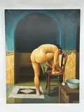 Title: Woman at the bath Medium: by Heriberto Cogollo, oil on canvas Dimensions: H:37in W:29in Year: September 2012 Signature:, offered Jul 2026