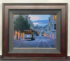 Description: depicting a San Francisco street scene with cable cars, signed A. Butirskiy. Framed. Dimensions: H:25in W:29in. Medium: by San Francisco by Alexei Butirskiy, oil on canvas, offered Jul 2026