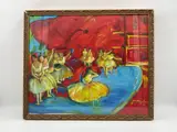 A dynamic and colorful interpretation of a ballet scene by renowned pop artist Peter Max. This piece captures ballerinas mid-rehearsal and performance by "Homage to Degas" Peter Max, Oil on Canvas, offered Jul 2026