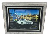 A playful mixed media artwork featuring a silver Aston Martin DB5 by "Bond 007" by Michael Godard, Mixed Media, offered Jul 2026