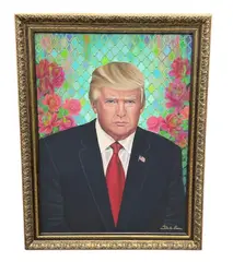 Gabriela Noanea, President Trump at Mar-a-Lago, 2026 Trump portrait, contemporary art, political portrait, presidential portrait, Gabriela Noanea, acrylic painting, Mar-a-Lago, Americana, fine art, framed painting., Acrylic on Canvas
