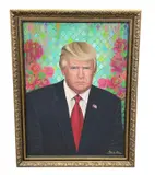 President Trump at Mar-a-Lago by Gabriela Noanea, 2026 Trump portrait, contemporary art, political portrait, presidential portrait, Gabriela Noanea, acrylic painting, Mar-a-Lago, Americana, fine art, framed painting., Acrylic on Canvas, offered Jun 2026