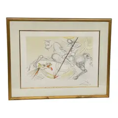 St. George and the Dragon (also known as Saint Georges et le Dragon) by Salvador Dalí, The specific year varies for different editions of this subject. The etching from 1947 is a notable early work, while later color editions, like those appearing in the image, were often created circa 1974., Color etching and drypoint with pochoir on paper Signature: Hand-signed in pencil by the artist, likely in the lower rig, offered Jun 2026