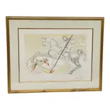 Salvador Dalí, St. George and the Dragon (also known as Saint Georges et le Dragon), The specific year varies for different editions of this subject. The etching from 1947 is a notable early work, while later color editions, like those appearing in the image, were often created circa 1974., Color etching and drypoint with pochoir on paper Signature: Hand-signed in pencil by the artist, likely in the lower right margin